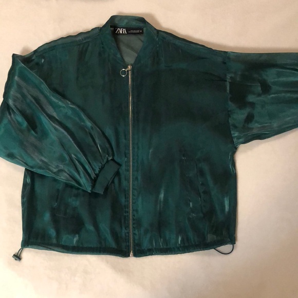Zara shiny emerald green, transparent, disco style jacket with full sleeves - Picture 7 of 14